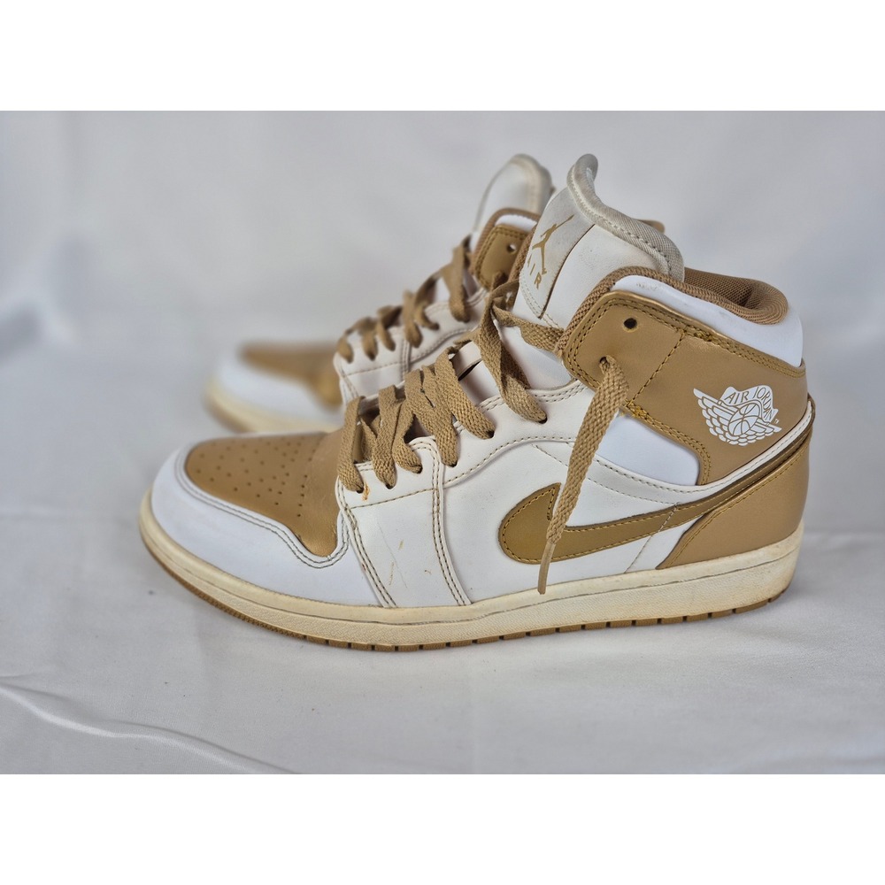Nike Air‎ Jordan 1 Mid Gold White Mens Size 9.5 Basketball Sneakers Shoes